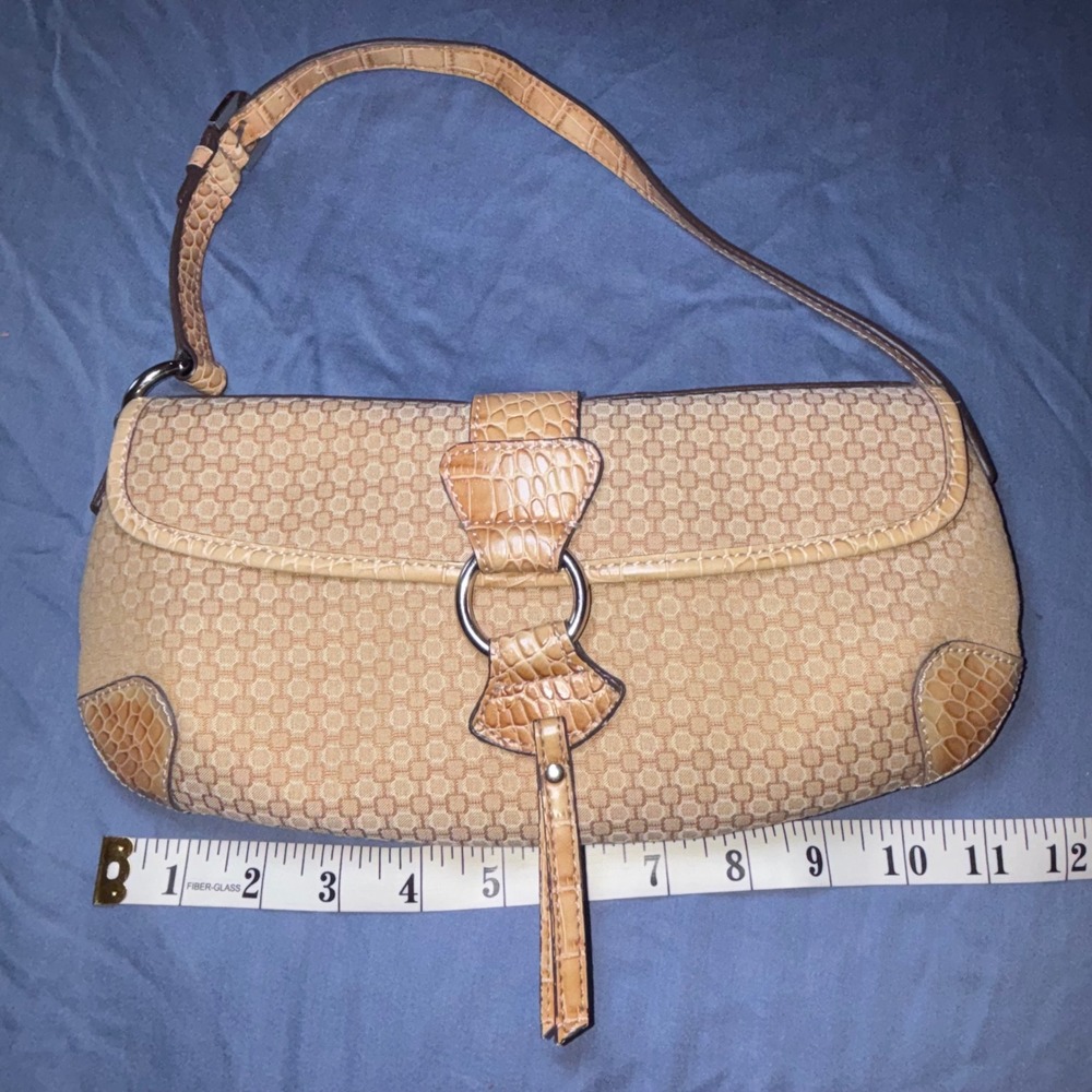 Vintage Y2K Nine West Baguette Shoulder Bag Tan Geo Canvas With Matching Wallet